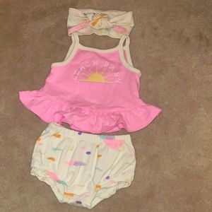 Baby Cat & Jack "Beach Baby" top and bottom set with headband (0-3 months)